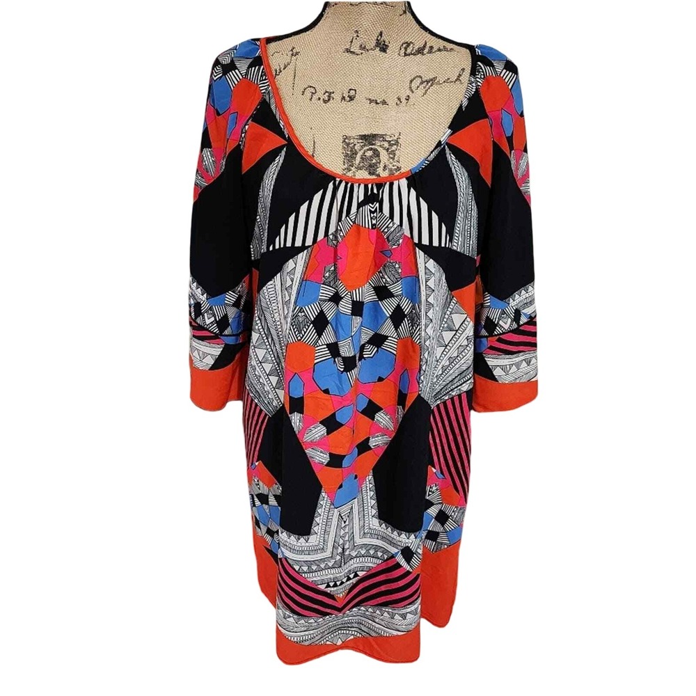 Gibson Latimer Womens‎ Geometric Tribal Print Cold Shoulder Shift Dress Orange M